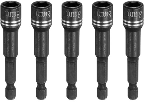 sourcing map 5pcs Magnetic Nut Driver 8mm Hex Drive Socket 2.56 Length Power Screw Drill Bits Socket Wrench Tools with 1/4 Quick Change Hex Shank for Power Drills Impact Drivers, Black