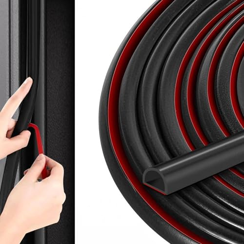 Funnytek Türdichtung Selbstklebend, 6m Fensterdichtungen(9mmx8mm) Schwarz | Silikon-D-Form, für Fugen von 4 bis 8 mm, Türdichtungen Gummidichtung, Wasserdicht für Türrahmen, Fenster, Schallschutz