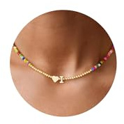 TINGN Bunte Perlenkette für Damen Mädchen - Handgefertigt Gold Bunte Perlen Kette mit Buchstaben Herz Anhänger Kette Kinder Geburtstagsgeschenke Geschenke für Frauen Teenager Mädchen Kinder Schmuck