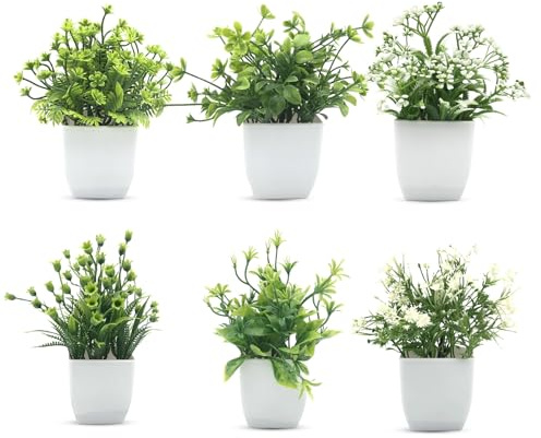 6 Pièces Mini Plantes Artificielle Verdure Plastique Faux Plantes avec Pot | Petite Plante Artificielle Interieur, Petites Plantes en Pot, Plante Artificielle pour Bureau, Maison, Chambre à Coucher