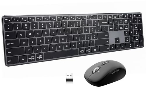 Combinazione di tastiera e mouse wireless ultra sottile e silenziosa, con radio a 2,4 GHz e doppia connessione Bluetooth, compatibile con più dispositivi, full-size, per Windows/PC/laptop