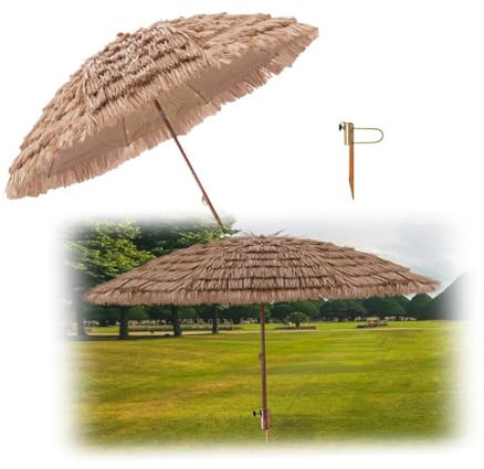 MACAGGTNTU Parasol De Plage Hawaï 160cm 200cm 240cm 300cm Parasol Paille De Plastique avec Bouton-Poussoir Inclinable, Parasol De Terrasse pour Jardin, Plage(160cm/5ft)