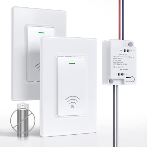 Avorecta Wireless Remote Light Switch Kit, 2 Switches + 1 Receiver, Battery-Free Wireless Wall Switch, No New in-Wall Wiring, No Wi-Fi, for Stairs, Hallway, Bedroom