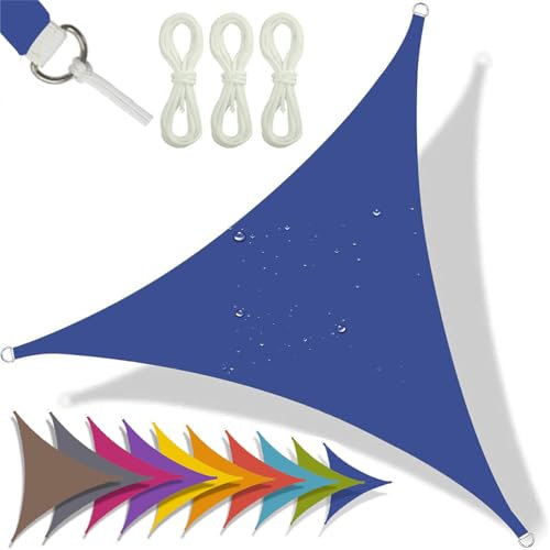 Vela ombreggiante triangolare impermeabile, per giardino e patio, blocco UV 95%, con corda inclusa, perfetta per feste ed eventi (blu zaffiro, 4 x 4 x 4 m)