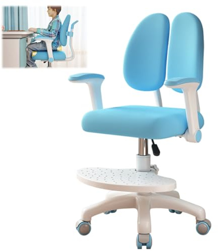 TAZZOR Silla de escritorio infantil, altura regulable con reposabrazos giratorios de 90° y reposapiés, silla giratoria ergonómica para niñas y niños, cómoda silla de aprendizaje para habitación