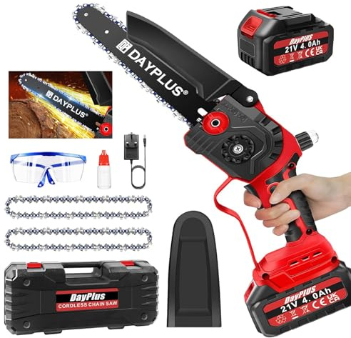 Mini Chainsaw Cordless 8 Inch, 21V Brushless Battery Powered Chain Saw for Branch Pruning with 4000mAh Battery & 2 Chains, Portable Electric Handheld Small Chainsaw for Wood Cutting Tree Trimming