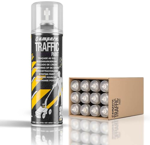 TMS PRO SHOP 12 Dosen Bodenmarkierungsfarbe AMPERE TRAFFIC PAINT, Farbe: weiß, Art.-Nr. AM81ZN218 | Bodenmarkierungsfarbe | Straßenmarkierungsfarbe | Markierungsspray