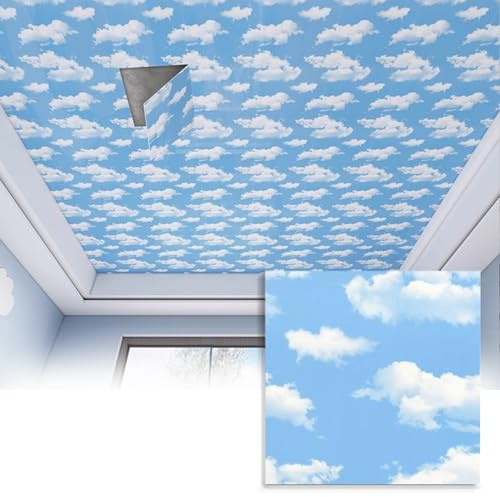 HWLL Piastrelle per Soffitti Adesivo per Soffitto Blu e Bianco Autoadesivo, Decorazione da Parete per Interni, Pannelli per Controsoffitti in Schiuma, Pannelli per Controsoffitti(10pcs)