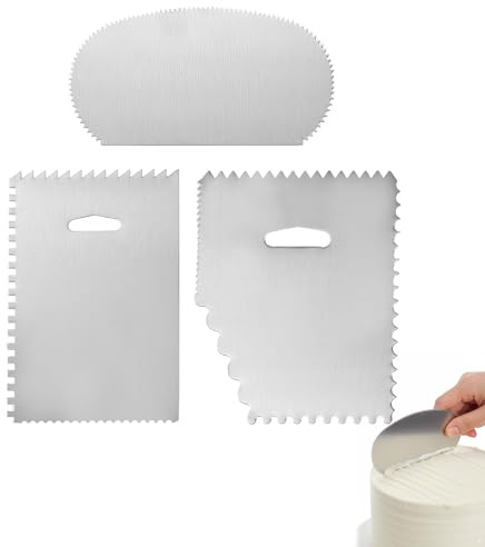 ARYIMYDP Set de 3 Espátulas para Tartas de Acero Inoxidable, Espátula Reposteria para Alisar Buttercream y Fondant, Raspadores con Diferentes Diseños para Decorar