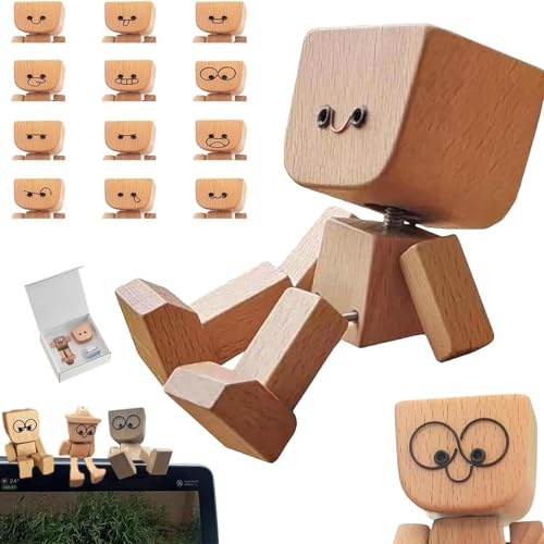 Mailfull Figurine de Décoration de Voiture Figurine d'homme en Bois Secoutant avec 12 Expressions Magnétiques pour Voiture Bureau Salon Vitrine et Chambre à Coucher