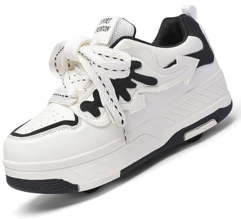 LIWLLIUA Schuhe mit Rollen für Kinder – 2-in-1 Rollschuhe und Turnschuhe für Jungen & Mädchen, verstellbare Skateboardschuhe,25 Black,39 EU