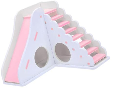 Veemoon Cabane de Couchage pour Hamster en Bois Coloré Toboggan Maison D’Élevage pour Petit Animal de Compagnie Nid de Hamster Rose et Blanc D’Exercice Sécurisé pour Rongeurs