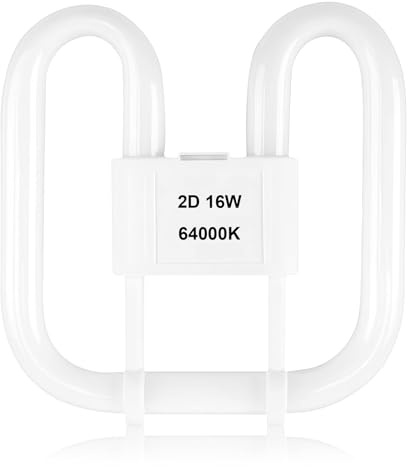 Rivvra 4 Pin Light Bulb 16W GR10q Compact Fluorescent Lamp Cool White 6000–6500K, Square DD Butterfly CFL Tube for Flush Ceiling Bathroom Light with Ballast, Indoor Use