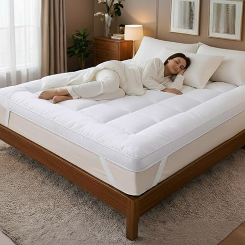Mattress Topper Double Bed 137x190 cm | 10cm Extra Thick Hotel Quality Microfiber | Soft Double Mattress Topper | Hypoallergenic & Deep Elasticated Straps for Secure Firm Grip