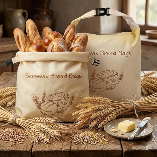 Sac À Pain En Cire D'abeille Brivell, Sacs Brivell Premium En Cire D'abeille & Coton 100 % – Lavables, Pour Une Conservation Naturelle, pour Pain Artisanal et Baguette, Alternative Zéro Déchet (1PC)