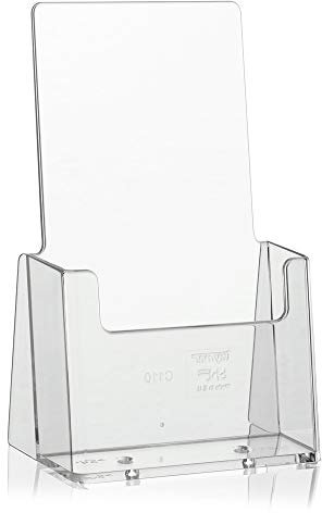 Standfester DIN Lang Flyerständer der Marke taymar als transparenter „trifold“ Flyerhalter, Tisch-Prospekthalter, Prospektständer, glasklarer Tischprospektständer für DL Flyer und DIN A6 Postkarten