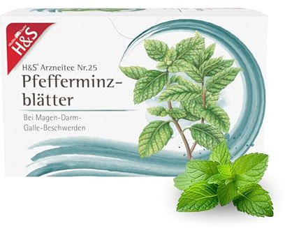 H&S Pfefferminzblätter: Arzneitee Nr. 25 Pfefferminztee bei Magen-Darm- und Gallenbeschwerden, pure Pfefferminz getrocknet, 20 x 1,5 g
