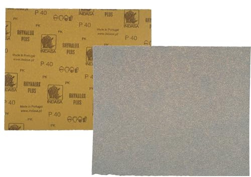 Indasa Rhynalox Plusline Production Paper P40 grit Sand Paper Sheets Pack 10 Automotive Refinishing Sandpaper Sanding Paper Sheets Solid 230mm x 280mm System