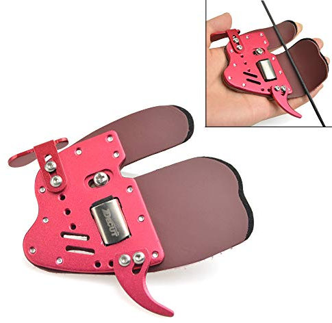 Milaem Bogenschießen Fingertab für Recurve Bogen Leder Fingerschutz Verstellbarer Finger Schutz für Rechte und Linke Hand (Rot-Linke Hand)