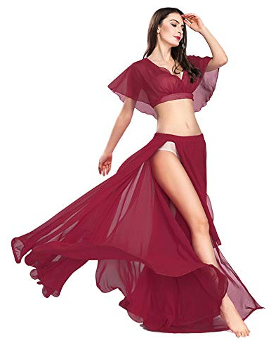 ROYAL SMEELA Belly Dance Costume Set for Women, One Size, Belly Dancing Skirt Belly Dance Dress, 11 Colors Jujube Red