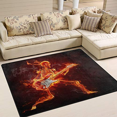 Use7 Teppich, Motiv: Feuerwehrgitarristen, Totenkopf-Motiv, f¨¹r Wohnzimmer, Schlafzimmer, Textil, Mehrfarbig, 203cm x 147.3cm(7 x 5 feet)