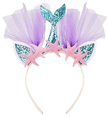 FRCOLOR Glitter Meerjungfrau Stirnband mit Mesh Prinzessin Mädchen Haarbänder Party Favors Ohren Haarband (Blue Tail)