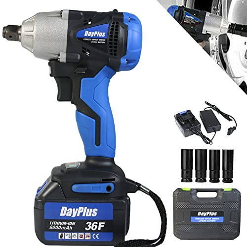 1/2 Drive High Torque Wrench Gun Kit, 420Nm Electric Cordless Impact Wrench18V Vehicle Wheel Wrench Gun LED Light Design 3200RPM with 6.0AH Li-Battery and 4 Sockets(14mm/17mm/19mm/21mm)