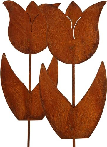 Bornhöft Gartenstecker 2er Set Blume Metall Rost Gartendeko Edelrost Tulpe rostige Dekoration (2er Tulpe 40cm)