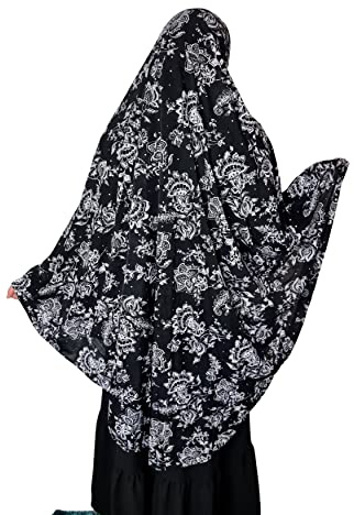 XL Khimar Lång hijab, färdig att använda, för muslimska kvinnor, 1 st, lycra-material stretch, Svart/vit, One Size