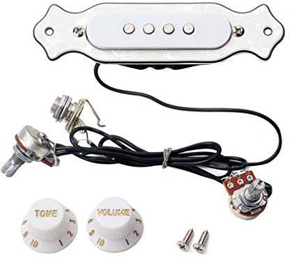 Milisten Gitarren-Tonabnehmer mit 4 Saiten, Lautstärkeregler, Kabelbaum für Zigarrenbox-Gitarre, Weiß