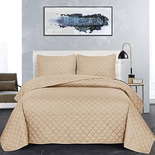 B&B Super king Bedspread Embossed Quilted Comforter Set for Bedroom Decor, Set of 3 Decorative Coverlet Bedding Set (INS Beige Bedspread + 2 Pillow Sham)