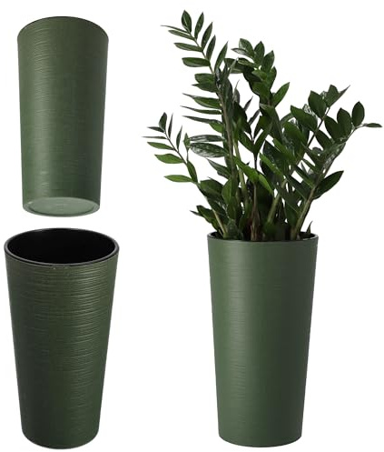 KADAX Pflanzkübel mit Innentopf Grün Ø 30 cm, Höhe 57.5 cm – Moderner Pflanztopf mit Einsatz, Blumentopf aus robuster Kunststoff für Innen- und Außenbereich, ideal für Wohnzimmer, Balkon, Büro