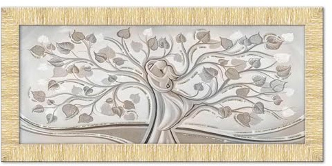 Lupia - Quadro Moderno su tela con Cornice PRINCE Multicolor ALBERO ABBRACCIO MIX GOLD, con Glitter brillantini, 63x133 cm, per Soggiorno, Camera da Letto, Testata Letto, Capezzale, Design Elegante