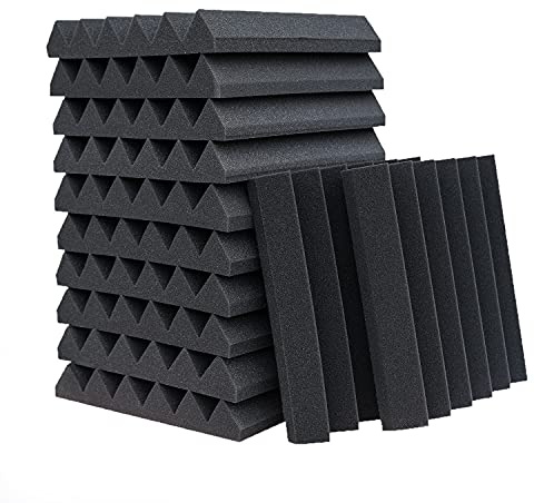 KTOESHEO 12-Pack Acoustic Panels, 2 x 12 x 12 Sound Proof Foam Panels for Wall,Fireproof Soundproofing Wedges,Noise Canceling Sound Absorbing Foam for Studio Recording, Home Office(Black)