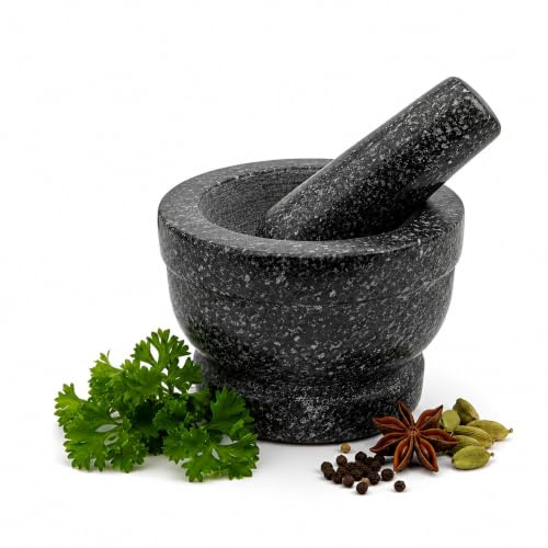 ALAYSTAR Premium Polished Marble Mortar and Pestle Spice Herb Seed Salt and Pepper Grinder – Classic Anti-Scratch Pestle and Mortar Spice Crusher Grinding Paste and Smasher (BLACK)