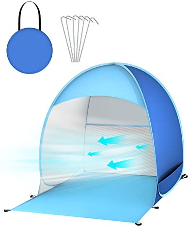 Strandmuschel Pop Up, Strandzelt für 3-4 Personen, Strandmuschel Baby UV Schutz, Tragbar Extra Light Strandzelt, für Familie Strand Camping, Wanderausflug, Garten, Grillparty