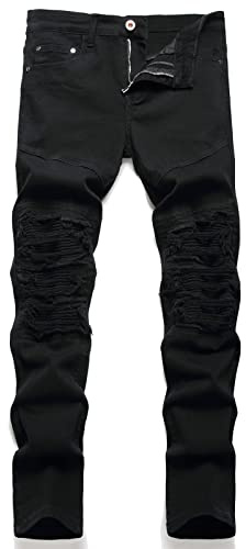 AITITIA Men's Regular Fit Biker Jeans (6612 Black,42)