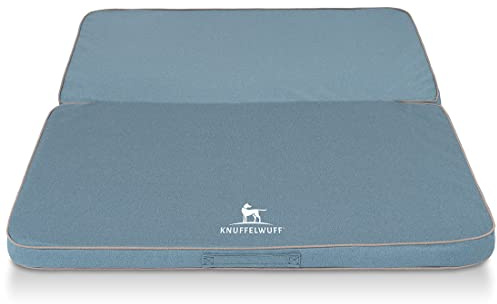 Faltbare Reisematte Orthopädisch Tacoma Hundematte aus Velours mit Handwebcharakter 120 x 100cm Hellblau - Abnehmbarer Bezug - waschbar - für große, mittelgroße und kleine Hunde