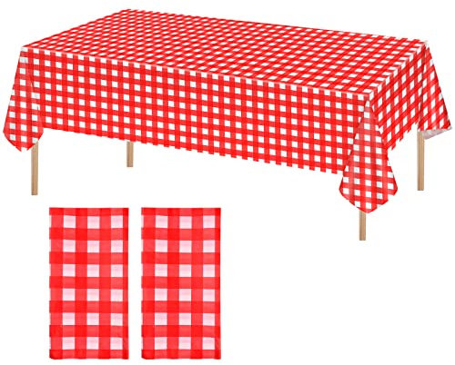 Cozlly 2 Stück Kariertes Tischdecke aus Kunststoff, 137 x 274 cm Wasserdicht Geburtstag Tischdecken Tischtuch, Rechteckige Tischabdeckung Gartentischdecke, Wachstuchtischdecke Wachstuch