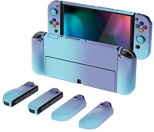PlayVital Hårt Skal för Nintendo Switch OLED,Skyddsfodral Fodral för Switch OLED,AlterGrips Ergonomiskt Protective Slim Case med Tumgrepps Kåpor&Knapp Kåpor-Gradient Lila Blå