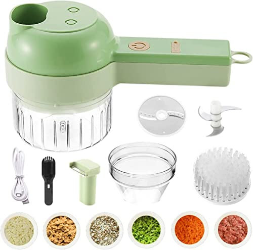 4 in 1 Handheld Electric Vegetable Cutter Set,Mini Hand-held Wireless Electric Garlic Mud Masher,Mini Food Slicer and Chopper for Kitchen