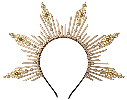 BPURB Gothic Göttin Gold Halo Krone Spike Zip Tie Mary Stirnband Halloween Kopfbedeckung für Damen