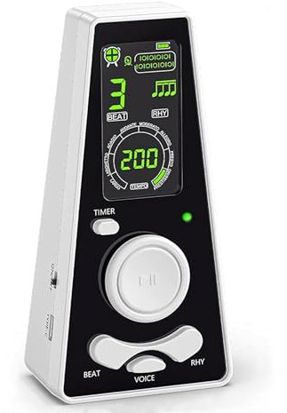 AUPHY Digitales Metronom mit Hochauflösendem Farbbildschirm, Gesang und Zeiteinstellung. Geeignet für Gitarre, Bass, Klavier, Violine, Saxophon usw，Weiß