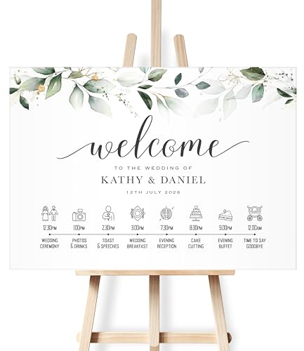 Personalised Wedding Order of the Day Welcome Sign | Custom Timeline of Events | Wedding Welcome Sign (Green & Gold)