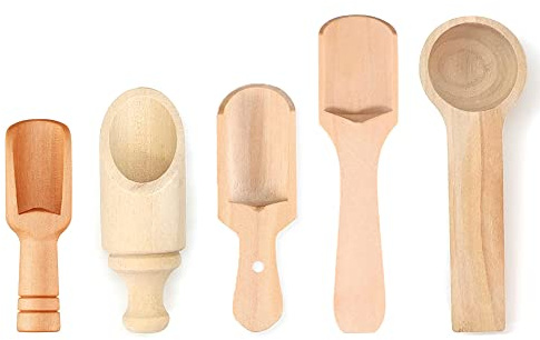 HAOBIN 5 Stück Mini Holzlöffel - Schaufel für Badesalz, Küche, Tee, Gewürze - Kleine Holzschaufeln und Küchenutensilien für Kaffee