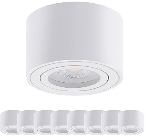 Oktaplex 9 Stück Aufbaustrahler Lile Weiß inkl. LED Modul 4,8W 380lm | 230V, 3000K Warmweiß, 80x50mm, Aufputz, Aufbauleuchte Aufbauspot Aluminium Schwenkbar