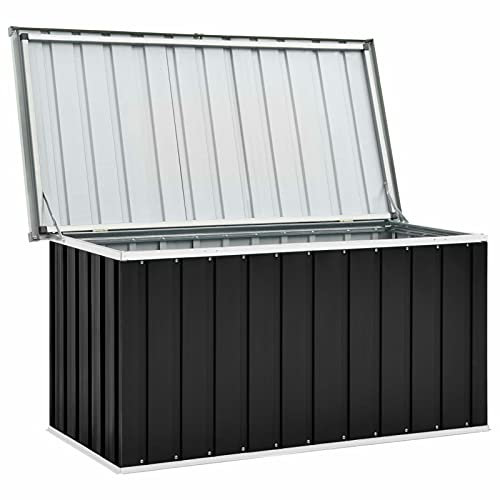 Yolola Gartenbox Metall Aufbewahrungsbox Wasserdicht Gartenbox Anthrazit Gartentruhe Kissenbox Gartenbox Aufbewahrung Wasserdicht Gartenkiste Metall Aufbewahrungskiste 129 x 67 x 65 cm