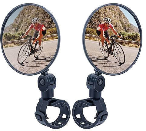 2 Piezas Espejo Retrovisor HD Giratorio 360° para Bicicleta, Universal para Manillar de Bicicleta Eléctrica y Scooter Eléctrico 20-35 mm