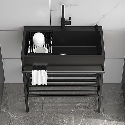 Lavello Da Esterno In Acciaio Inox,lavandino Cucina Multifunzione,Mobile Lavatoio,lavello Cucina 1 Vasca,Lavabo Di Grandi,lavandini Da Giardino Per Esterni,Con Rubinetto,Per Ristorante,Campeggio,Nero