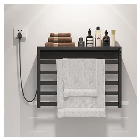 Scaldasalviette Elettrico, Portasciugamani Riscaldato Elettrico a Parete, Termoarredo Elettrico Bagno Con Timer 4/6/8H Termostato Intelligente,Nero,Left Line